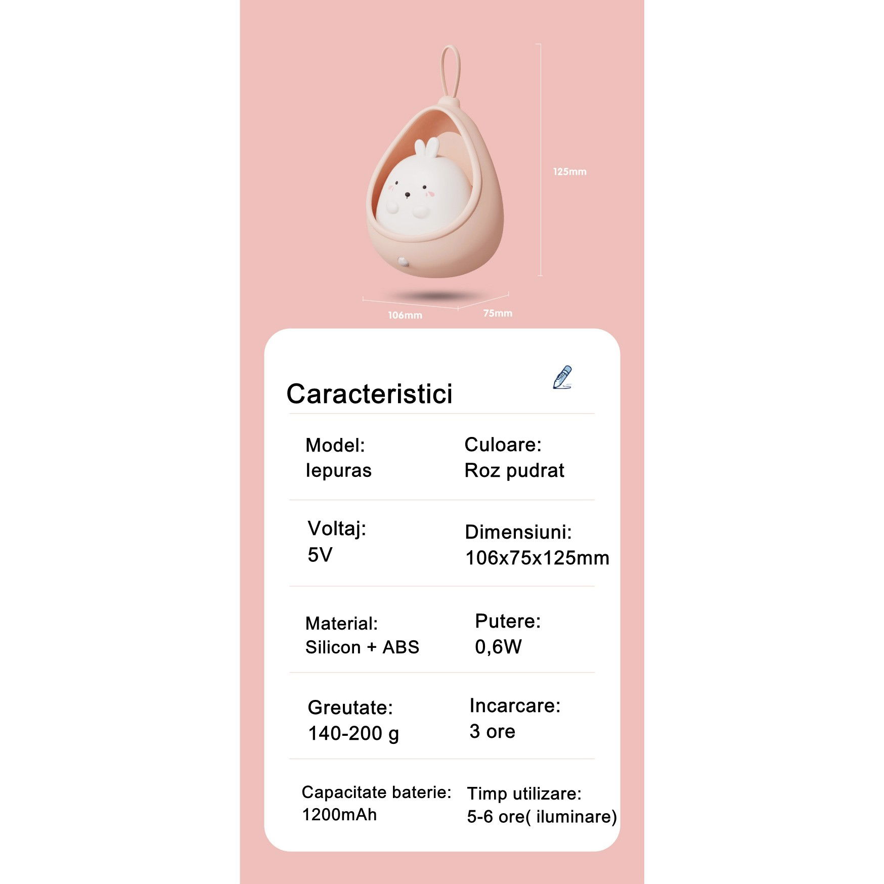 Lampa de veghe portabila cu 2 moduri de functionare Flippy, silicon non-toxic, reincarcabila USB, senzor miscare, albastru, pisicuta [4]