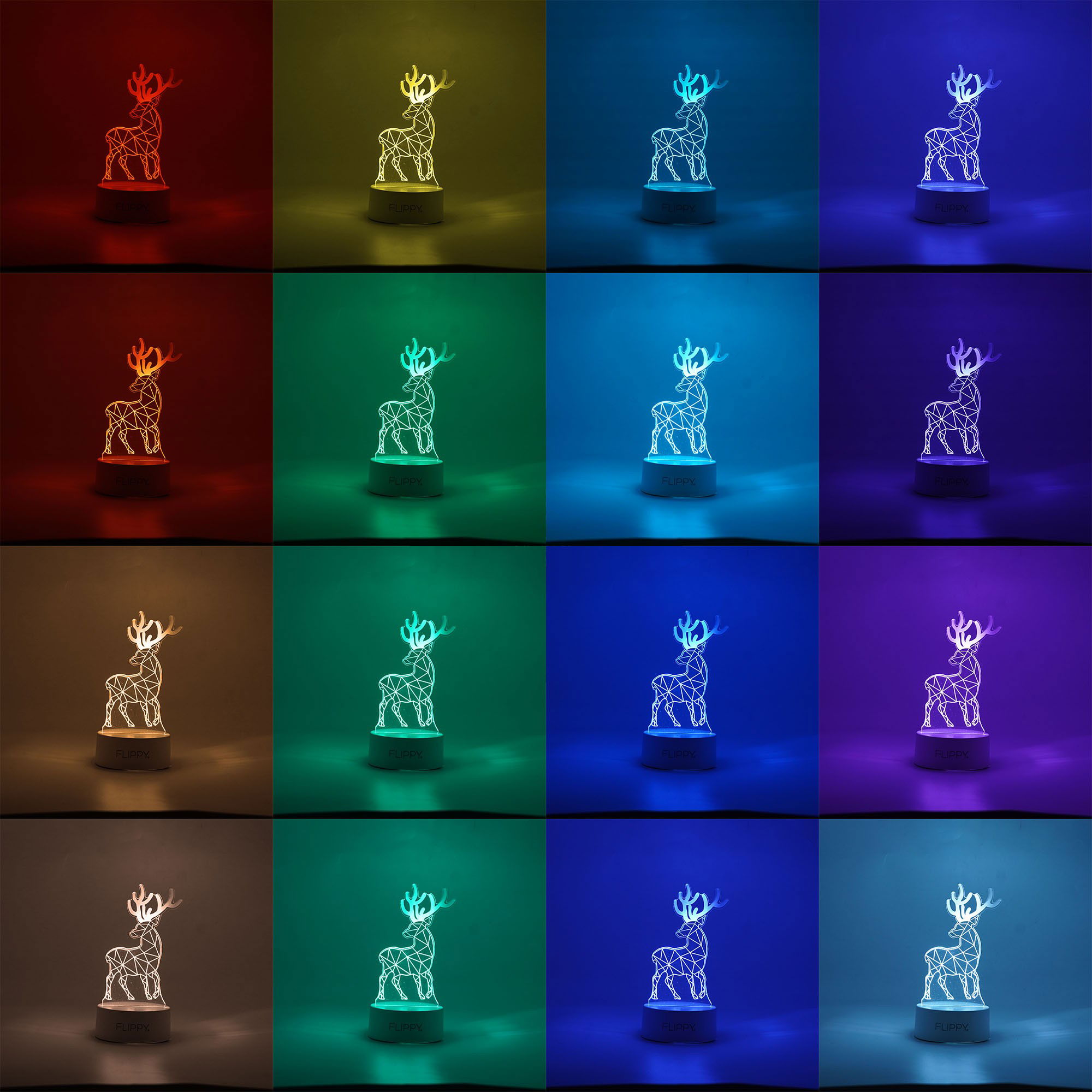 Lampi de veghe - Lampa LED decorativa, Flippy, 3D, Cerb, cu telecomanda, doua moduri de alimentare USB si baterii, 20 cm inaltime, din material acril si lumina multicolora, alb