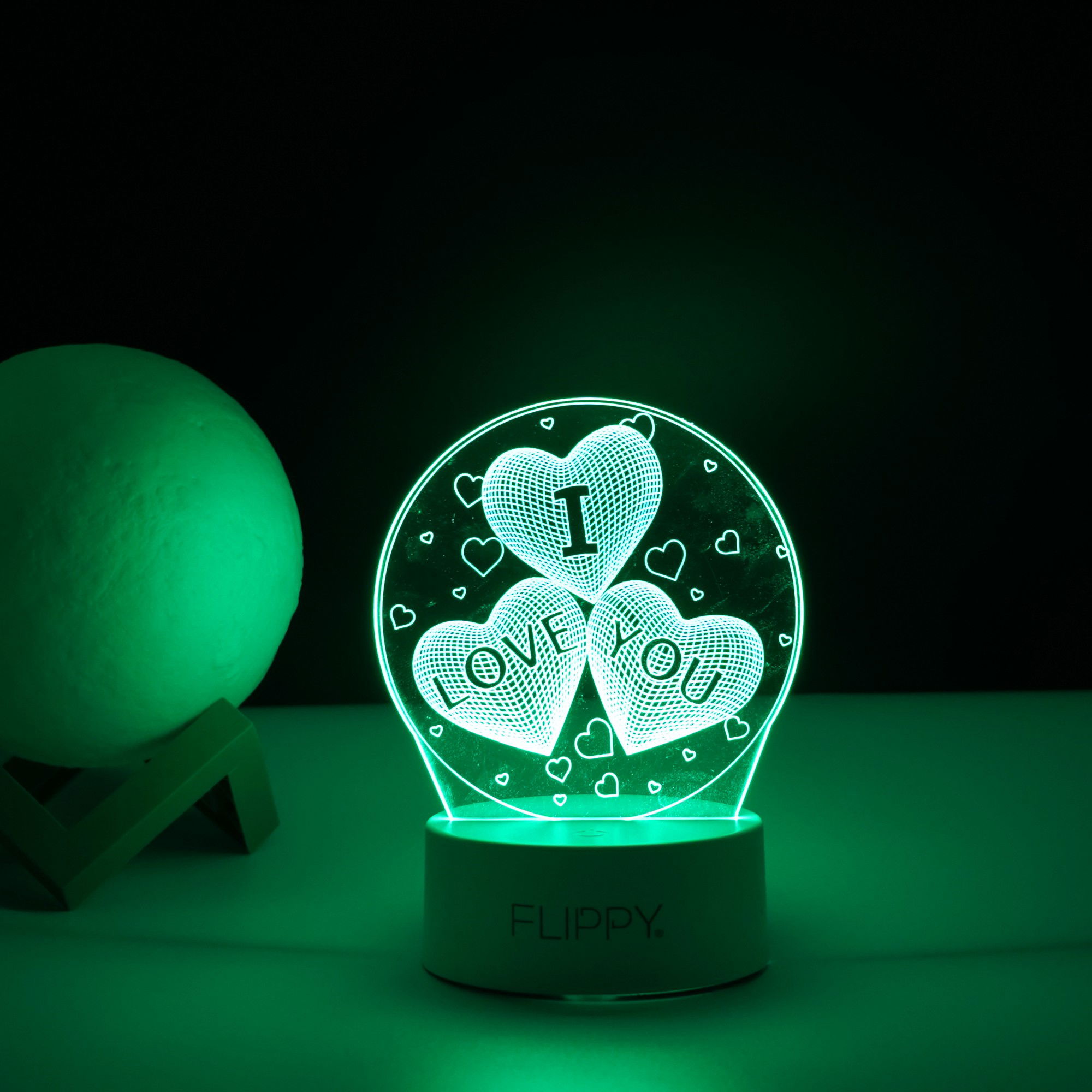 Lampa LED decorativa, Flippy, 3D, cu text "I love you", doua moduri de alimentare USB si baterii, 20 cm inaltime, din material acril si lumina multicolora, alb [5]