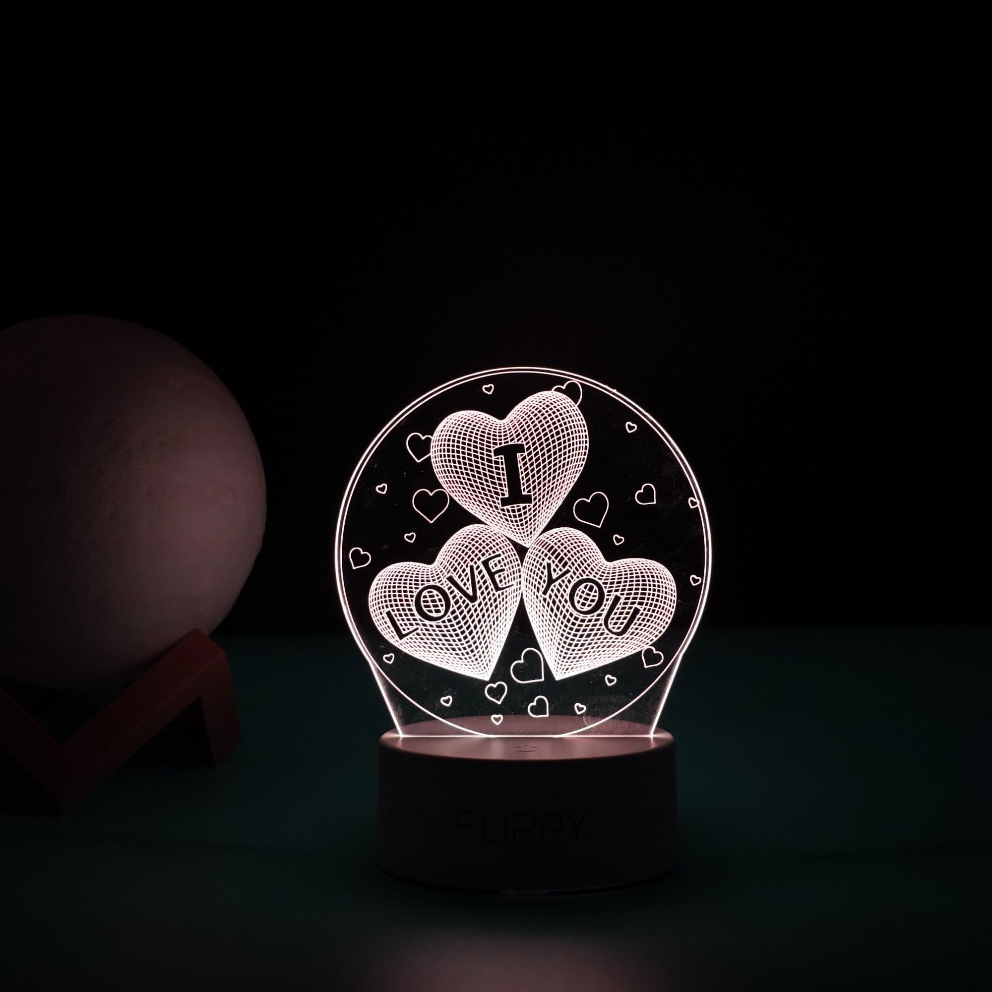 Lampa LED decorativa, Flippy, 3D, cu text "I love you", doua moduri de alimentare USB si baterii, 20 cm inaltime, din material acril si lumina multicolora, alb [4]