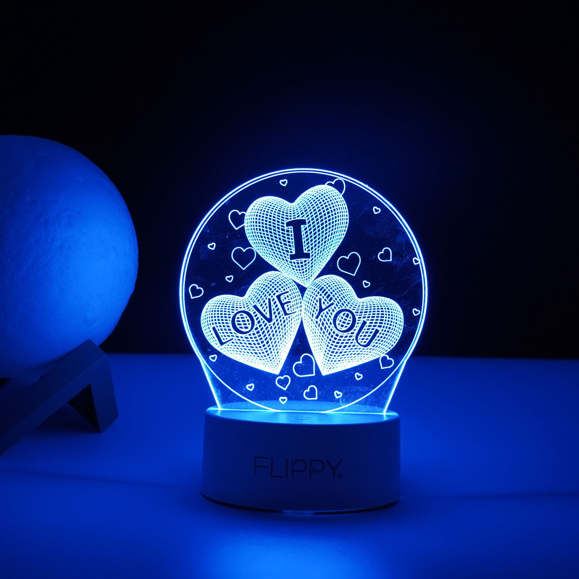 Lampa LED decorativa, Flippy, 3D, cu text "I love you", doua moduri de alimentare USB si baterii, 20 cm inaltime, din material acril si lumina multicolora, alb [3]