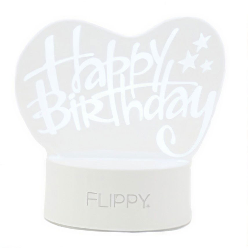 Lampa LED decorativa, Flippy, 3D, Happy Birthday, cu USB si baterii, 20 cm inaltime, din material acril, lumina multicolora si telecomanda inclusa, alb [8]