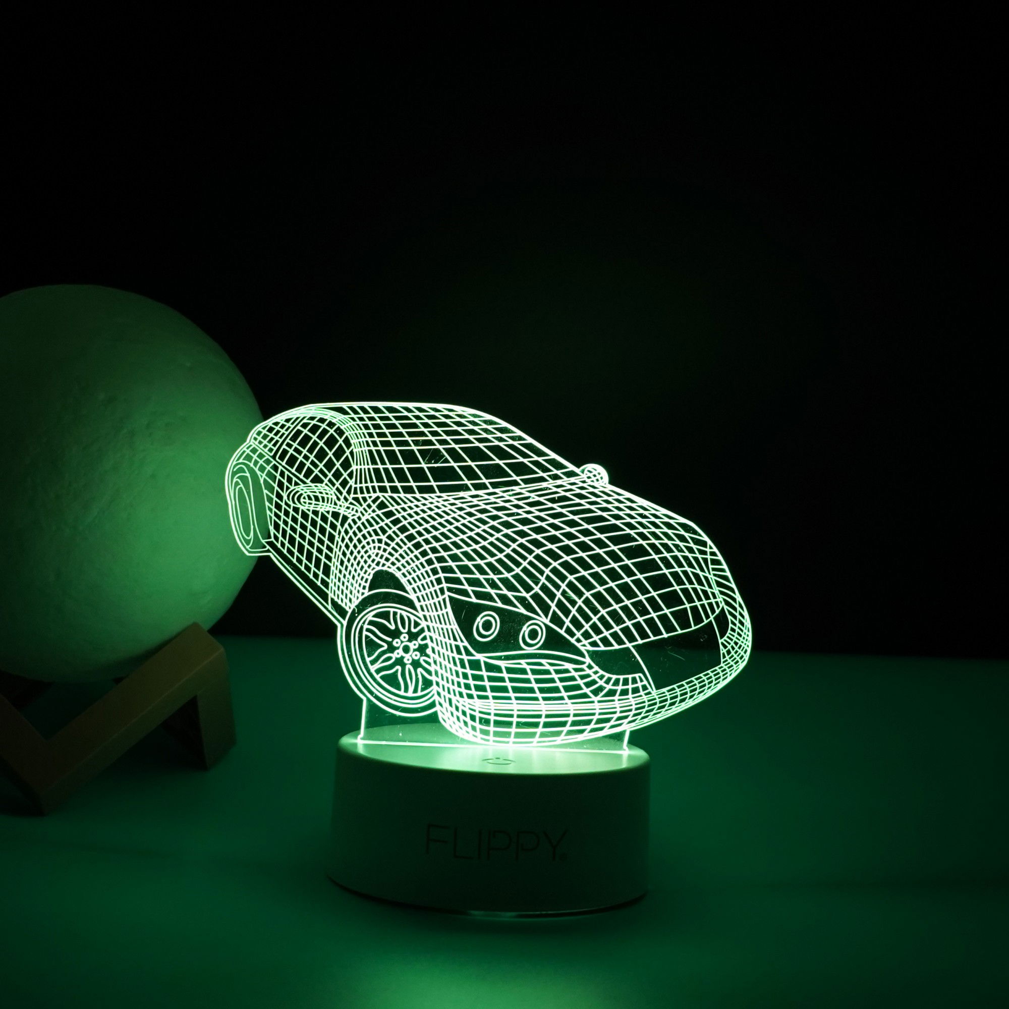 Lampa LED decorativa, Flippy, 3D, Masina Sport, doua moduri de alimentare USB si baterii, 20 cm inaltime, din material acril si lumina multicolora, alb [5]