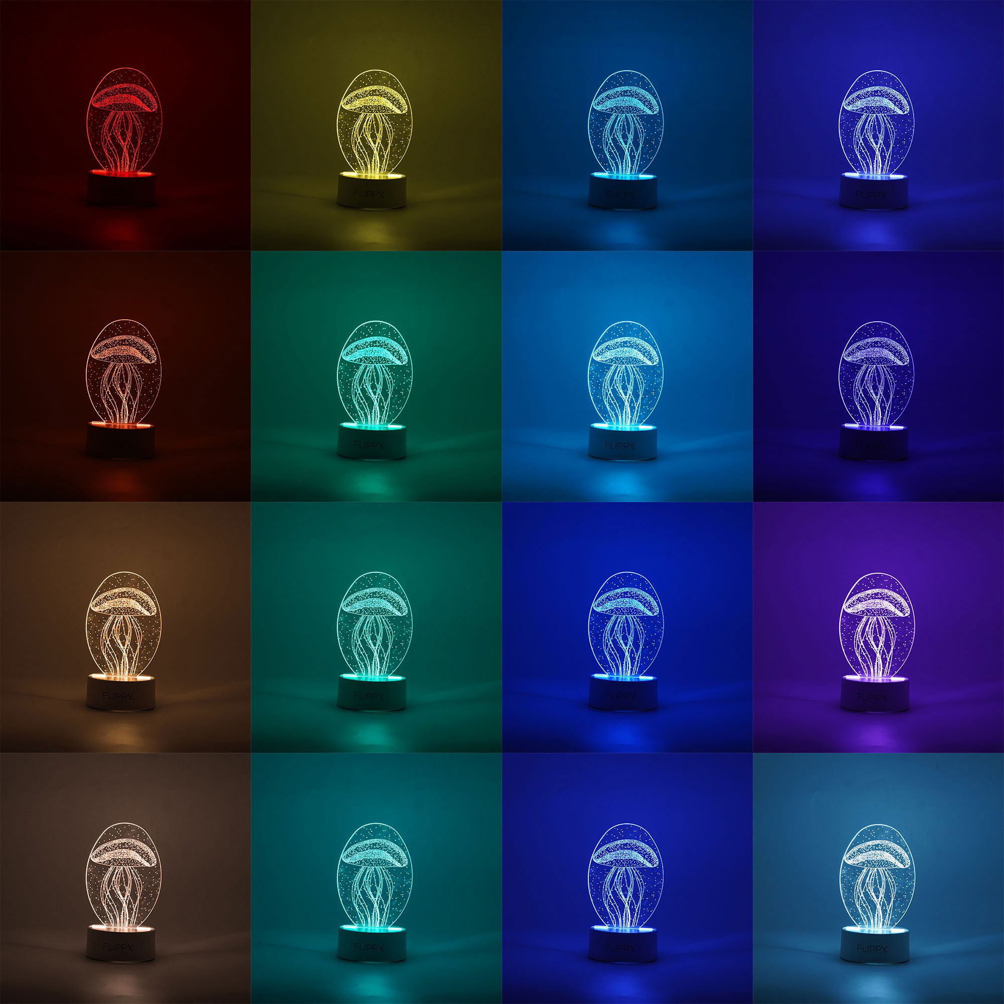 Diverse Casa - Lampa LED decorativa, Flippy, 3D, Meduza, din material acril si lumina multicolora, alb