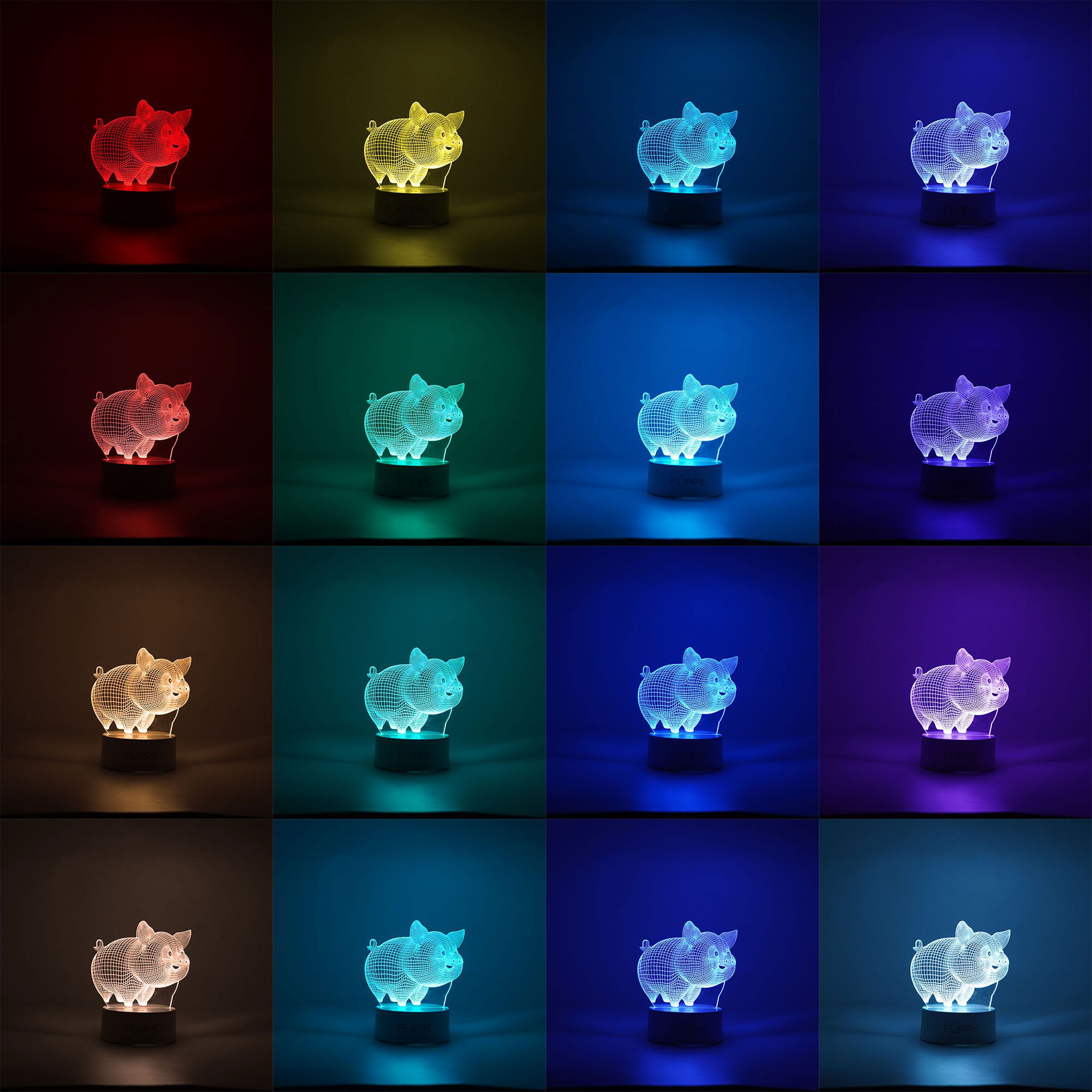 Diverse Casa - Lampa LED decorativa, Flippy, 3D, Porcusor Gras, din material acril si lumina multicolora, alb