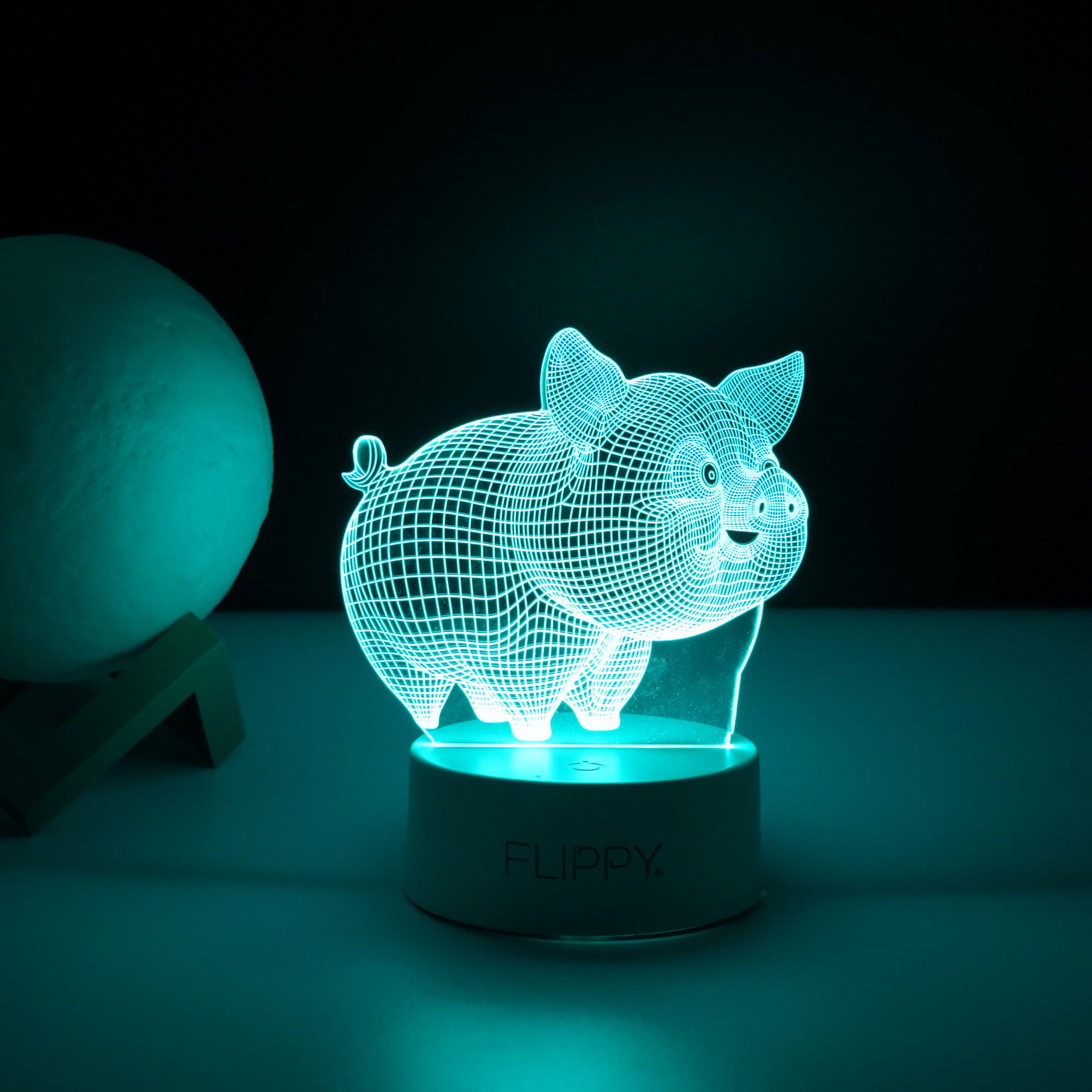 Lampa LED decorativa, Flippy, 3D, Porcusor Gras, din material acril si lumina multicolora, alb [4]