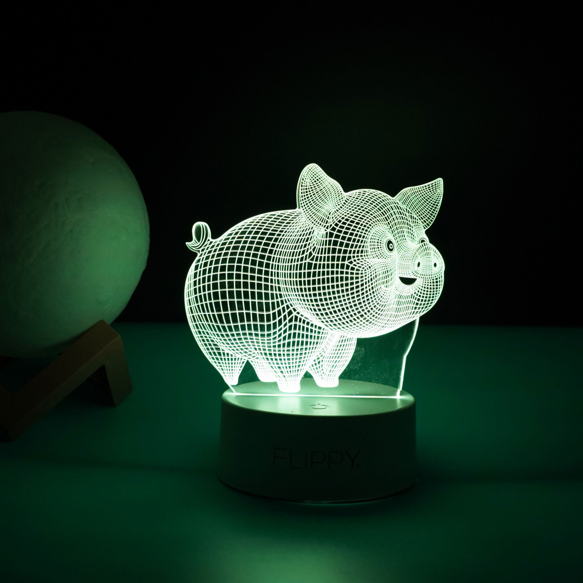 Lampa LED decorativa, Flippy, 3D, Porcusor Gras, din material acril si lumina multicolora, alb [5]