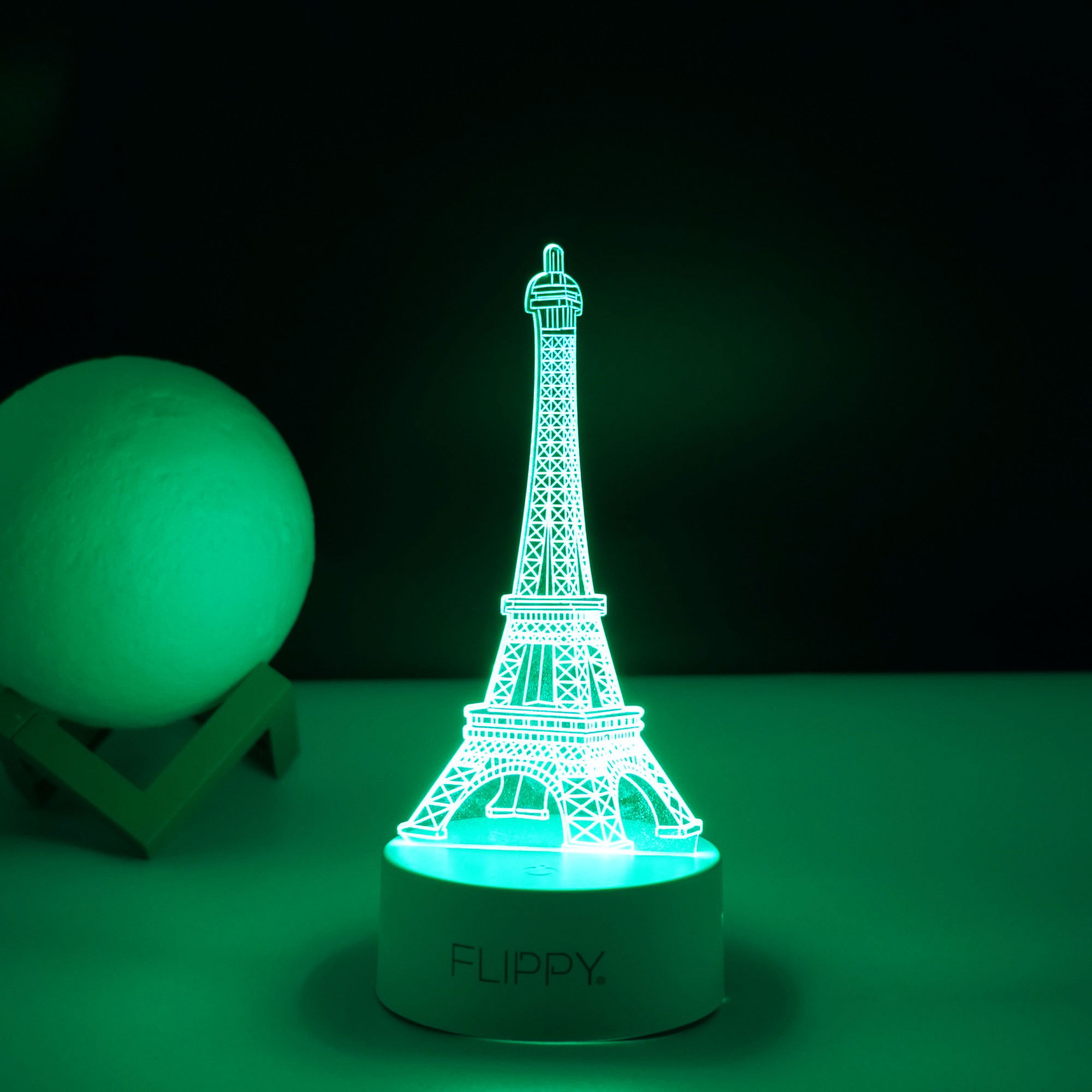 Lampa LED decorativa, Flippy, 3D, Turnul Eiffel, din material acril si lumina multicolora, alb [5]