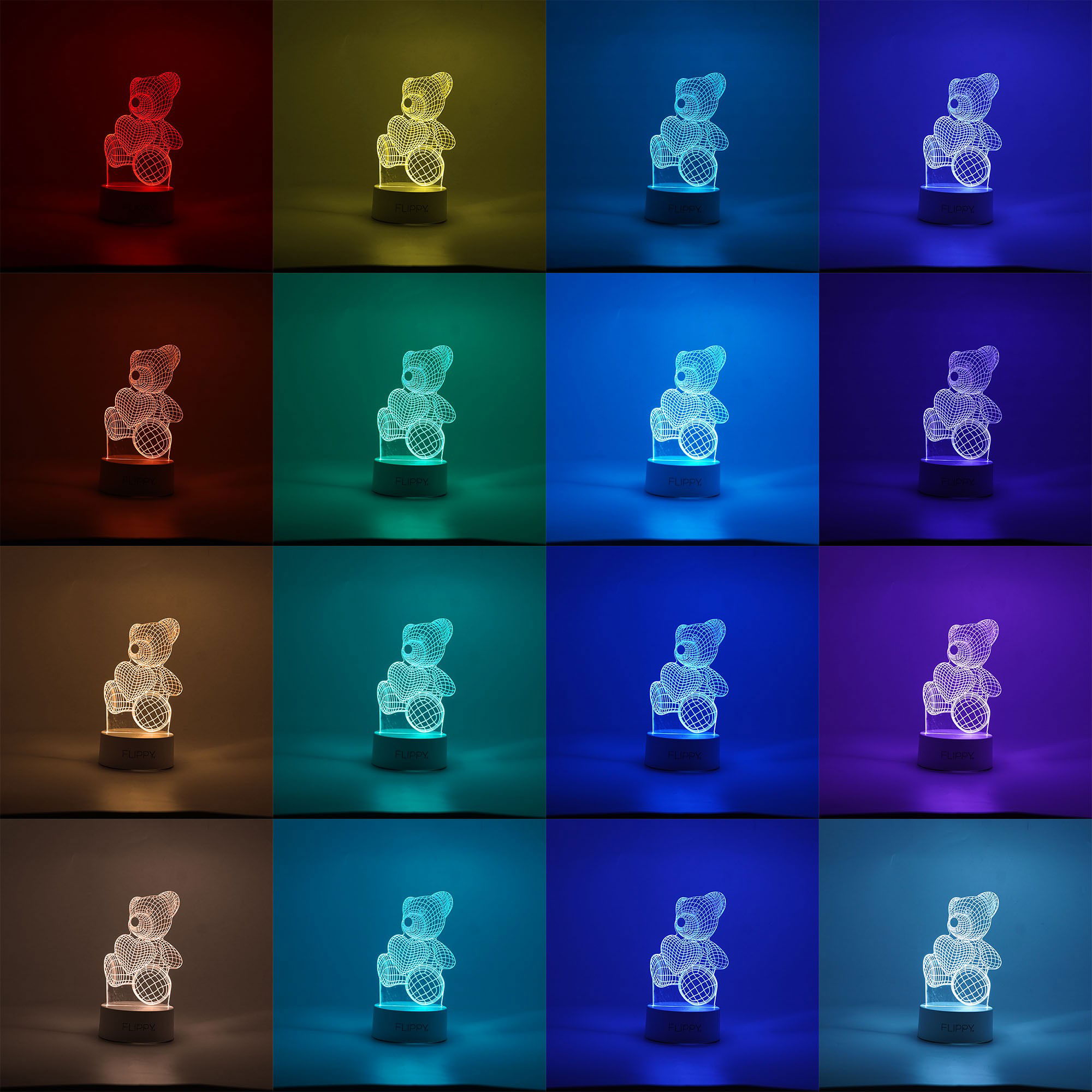 Lampi de veghe - Lampa LED decorativa, Flippy, 3D, ursulet, din material acril si lumina multicolora, alb