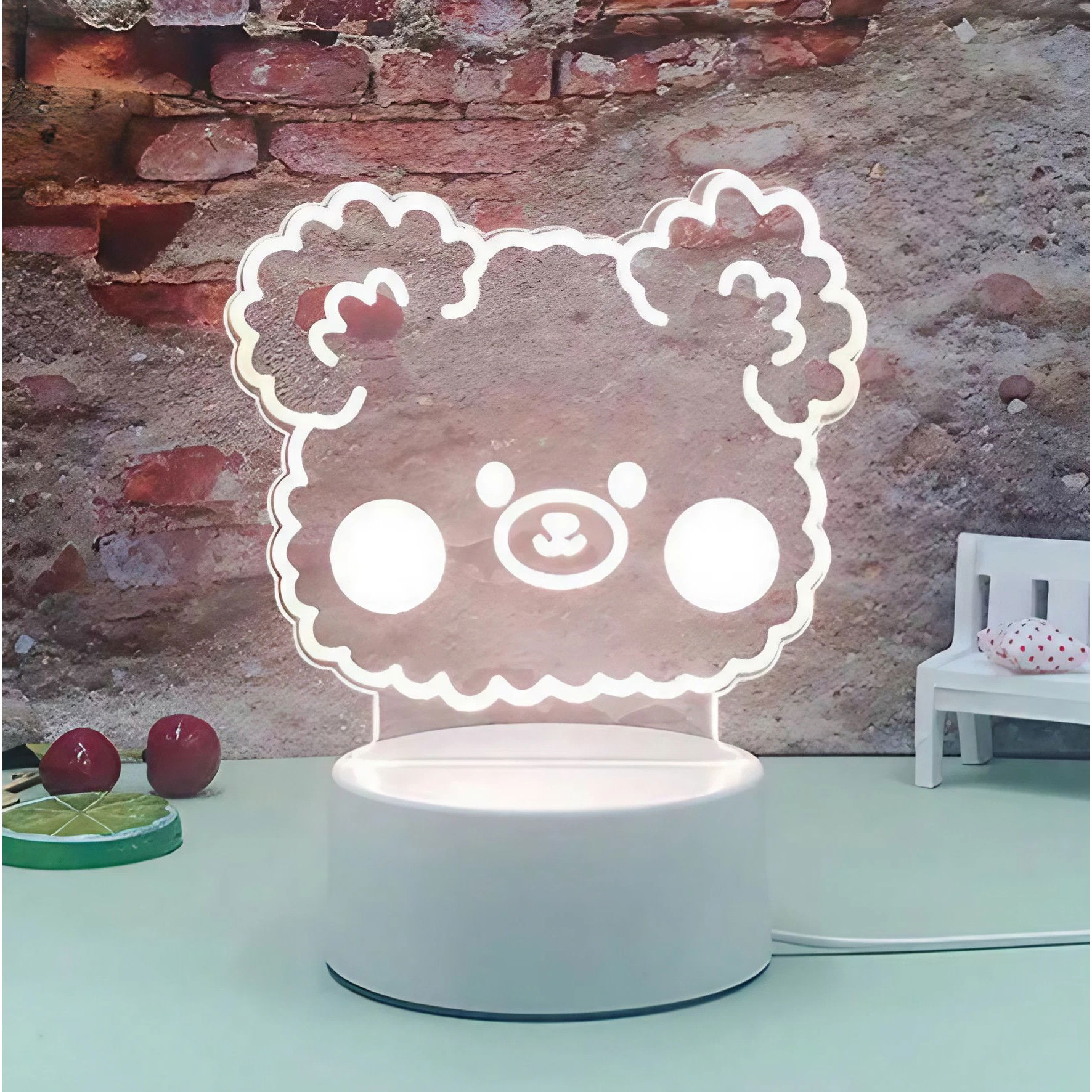 Lampa LED decorativa, Flippy, 3D, Ursulet, din material acril si lumina multicolora, alb [3]