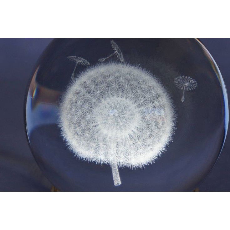 Lampa LED Decorativa, Flippy, cu Bila de Cristal cu Diametru 6cm, Model Papadie 3D, Alimentare USB, Suport din Lemn, Lumina Alb Cald [6]