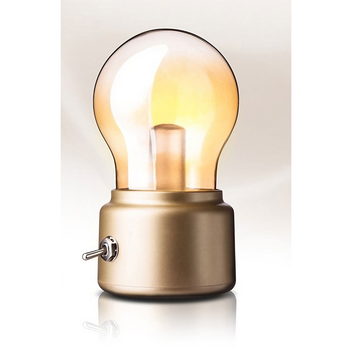 Lampa LED Decorativa sub forma de Bulb, Retro pentru interior, Bej/ Transparent, 5 V, 500 mA, ABS, Lumina Calda, Incarcare USB, Autonimie 12 Ore, Comutator Metalic, Flippy, 11x7x6 cm [5]