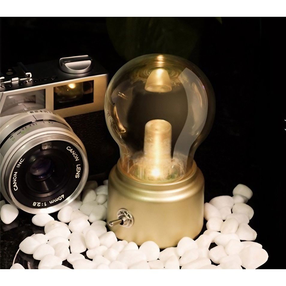 Lampa LED Decorativa sub forma de Bulb, Retro pentru interior, Bej/ Transparent, 5 V, 500 mA, ABS, Lumina Calda, Incarcare USB, Autonimie 12 Ore, Comutator Metalic, Flippy, 11x7x6 cm [4]