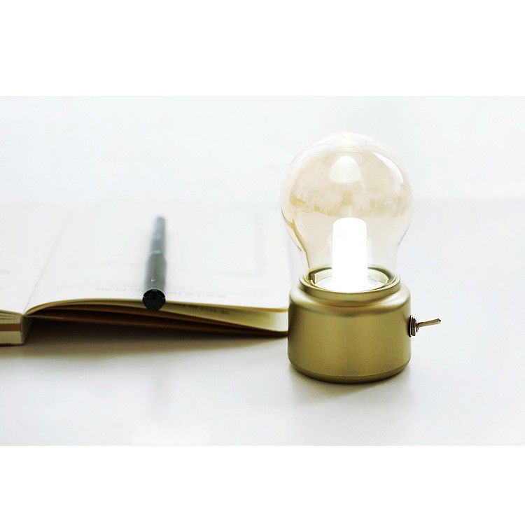 Lampa LED Decorativa sub forma de Bulb, Retro pentru interior, Bej/ Transparent, 5 V, 500 mA, ABS, Lumina Calda, Incarcare USB, Autonimie 12 Ore, Comutator Metalic, Flippy, 11x7x6 cm [7]