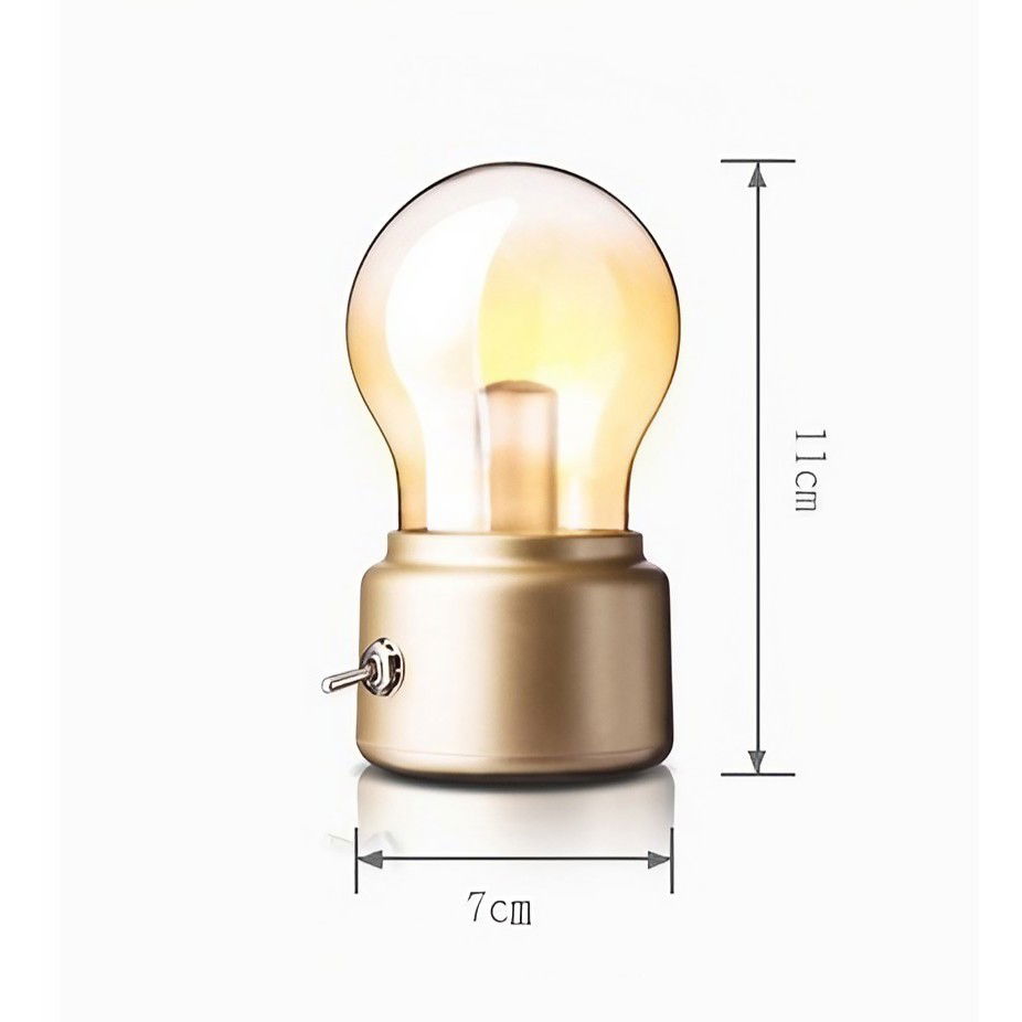 Lampa LED Decorativa sub forma de Bulb, Retro pentru interior, Bej/ Transparent, 5 V, 500 mA, ABS, Lumina Calda, Incarcare USB, Autonimie 12 Ore, Comutator Metalic, Flippy, 11x7x6 cm [6]