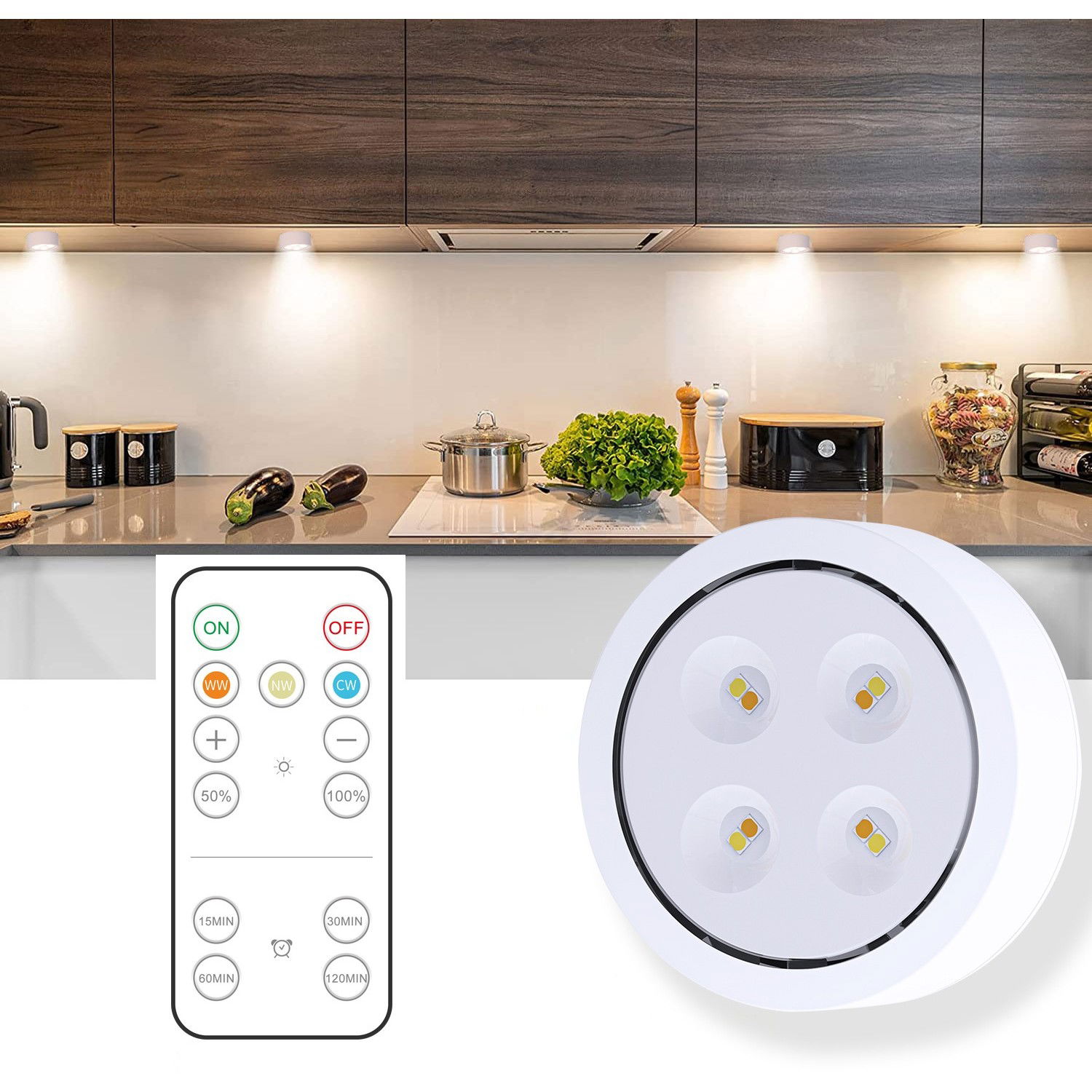 Pentru casa - Lampa Led Flippy, Fara Fir, cu Baterii, 3 Culori de Lumina, cu Telecomanda, din Plastic, Alb