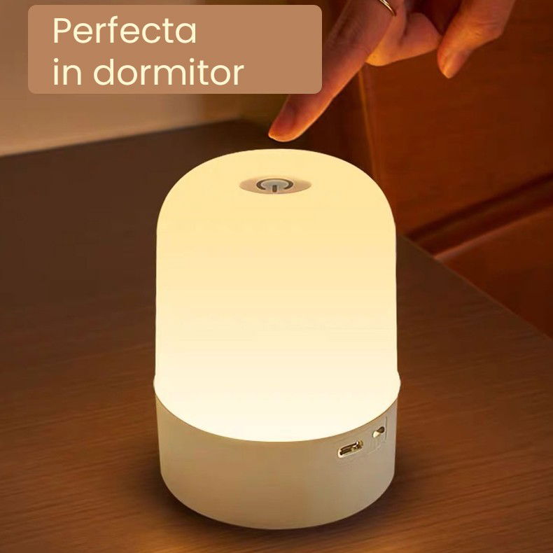Lampa LED Reincarcabila, Flippy, Control tactil, Lumina in 3 culori albe, Lampa pentru Dormitor, 16 Culori RGB, Lumina de Noapte in Camera Copiilor, 11 x 8 x 8 cm, Alb [4]