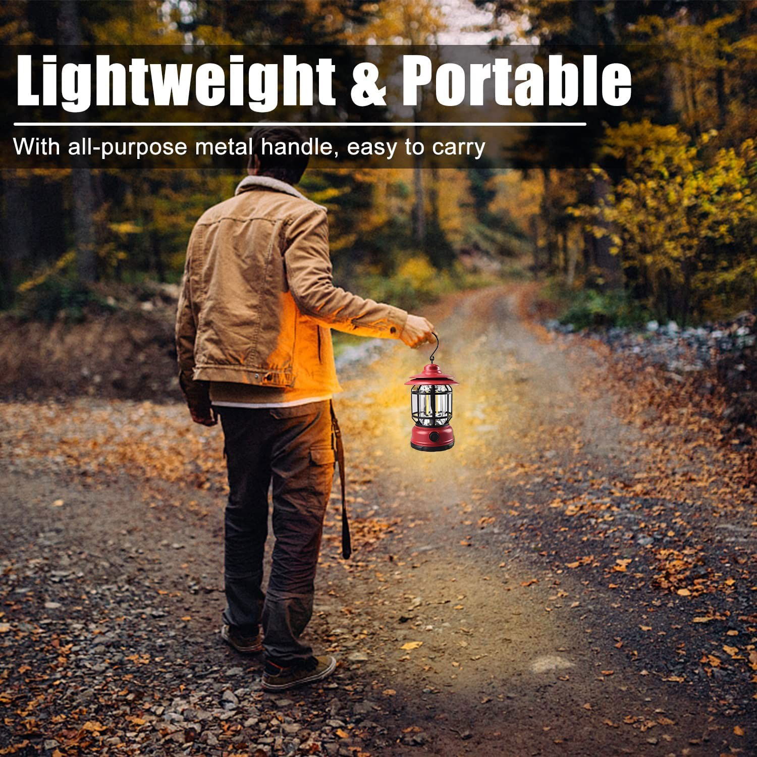 Portable camping light, vintage lantern with hook, ABS, 21 COB LED lighting, adjustable intensity, 5W, reversible, red rechargeable [6]
