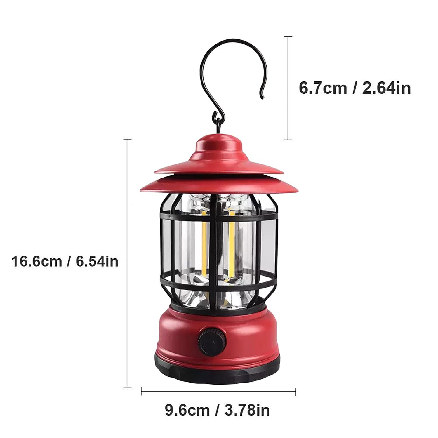 Portable camping light, vintage lantern with hook, ABS, 21 COB LED lighting, adjustable intensity, 5W, reversible, red rechargeable [3]