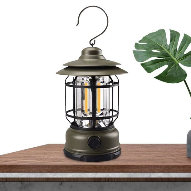 Lampa portabila camping, Felinar Vintage cu carlig, ABS, Iluminare 21 COB LED, Intensitate reglabila, 5W, Flippy, Verde [5]