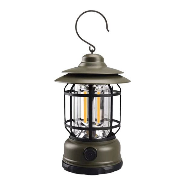 Lampa portabila camping, Felinar Vintage cu carlig, ABS, Iluminare 21 COB LED, Intensitate reglabila, 5W, Flippy, Verde [1]