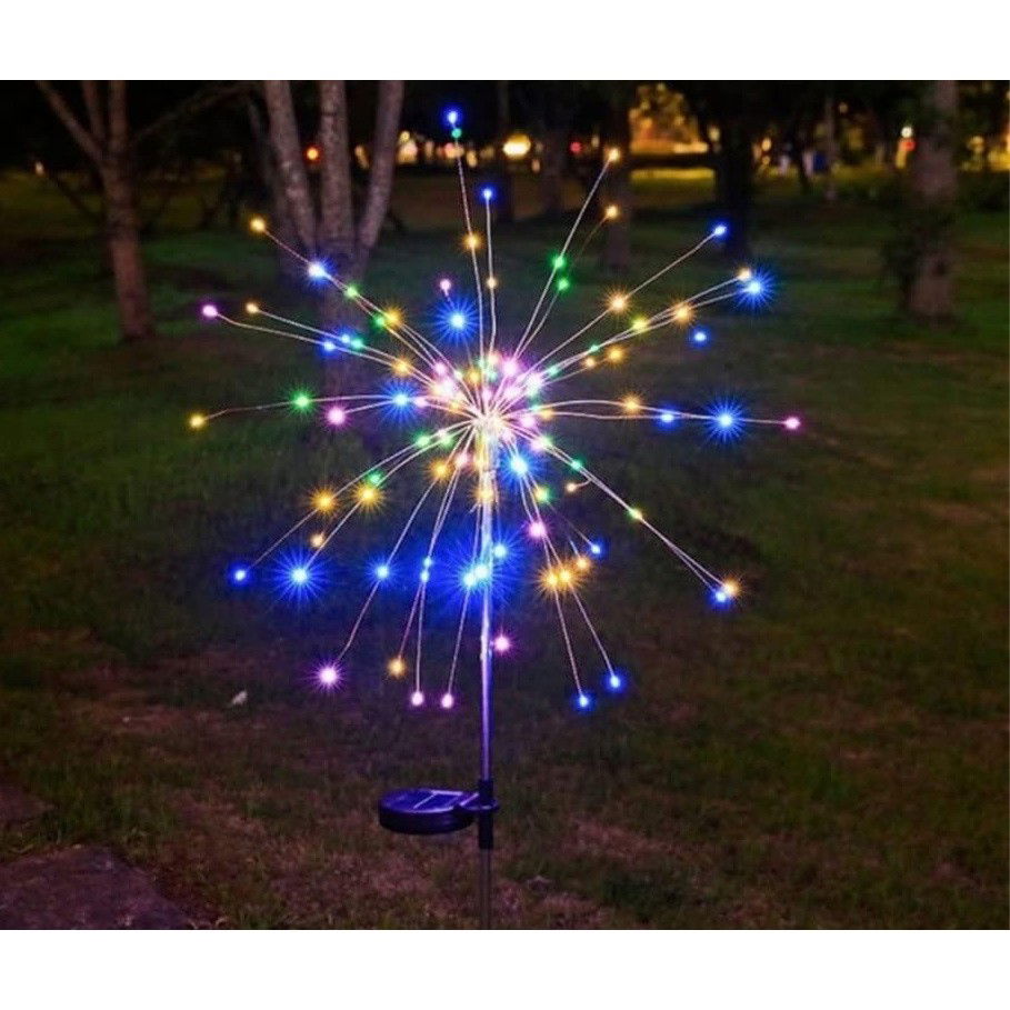 Articole pentru Gradina si Bricolaj - Lampa Solara, Flippy, Decor Gradina, Model Fireworks/Artificii, din Sarma de Cupru, 120 LED-uri, 55W, 90 cm, Multicolor