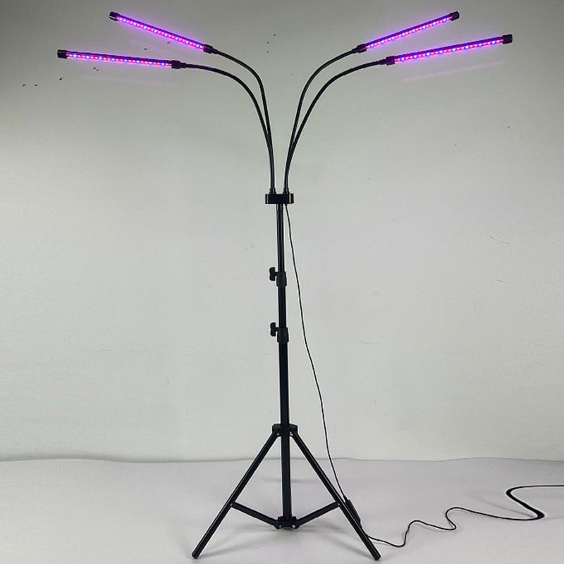Articole pentru Gradina si Bricolaj - Lampa UV pentru cresterea plantelor, Flippy, 4 capete, putere 30W, 108 LED-uri Lampa cu lumina Ultra-Violet, Lampa cu Picior Ajustabil pana la 2 m, Lumina UV Mov