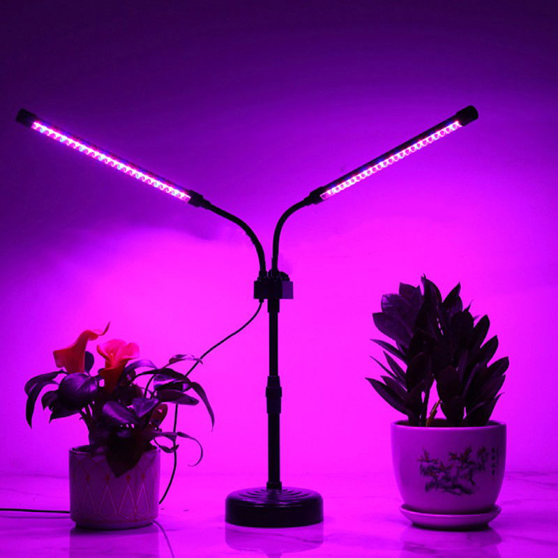 Articole pentru Gradina si Bricolaj - Lampa UV pentru cresterea plantelor, Flippy, Alimentare cu USB, 10W, 2 capete, 48 LED-uri, 9 nivele lumina, Timer, Inaltime Ajustabila pana la 65 cm Lumina Mov