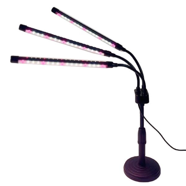 Articole pentru Gradina si Bricolaj - Lampa UV pentru cresterea plantelor, Flippy, conectare la retea, 15W, 3 capete, 54 LED-uri, ajustabila pana la 66.5 cm, Lumina Alb Mov 