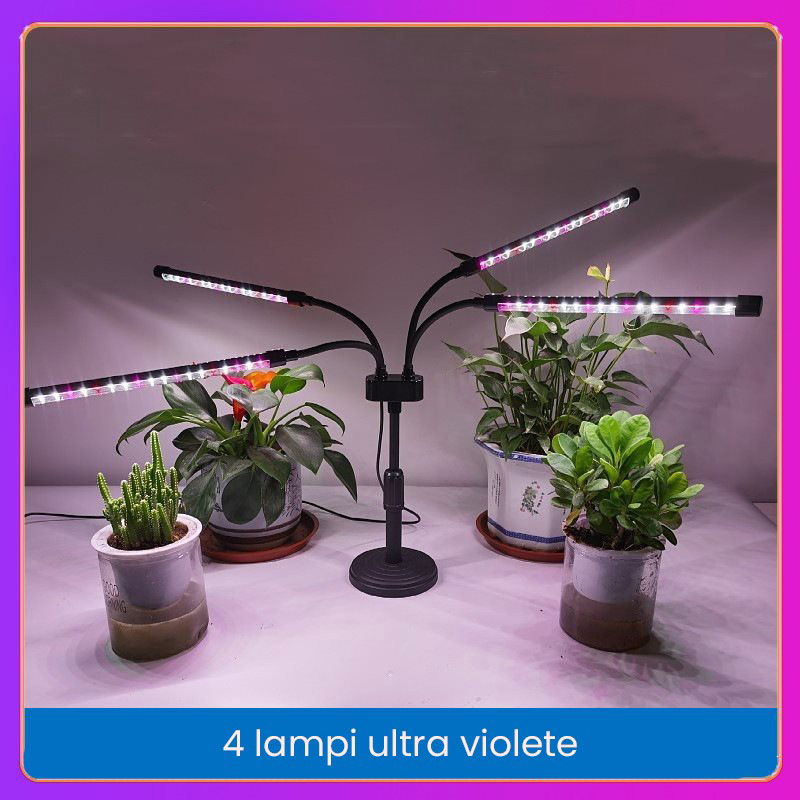 Lampa UV pentru cresterea plantelor, Flippy, conectare la retea, 20W, 4 capete, 72 LED-uri, ajustabila pana la 66.5 cm, Lumina Alb Mov  [5]