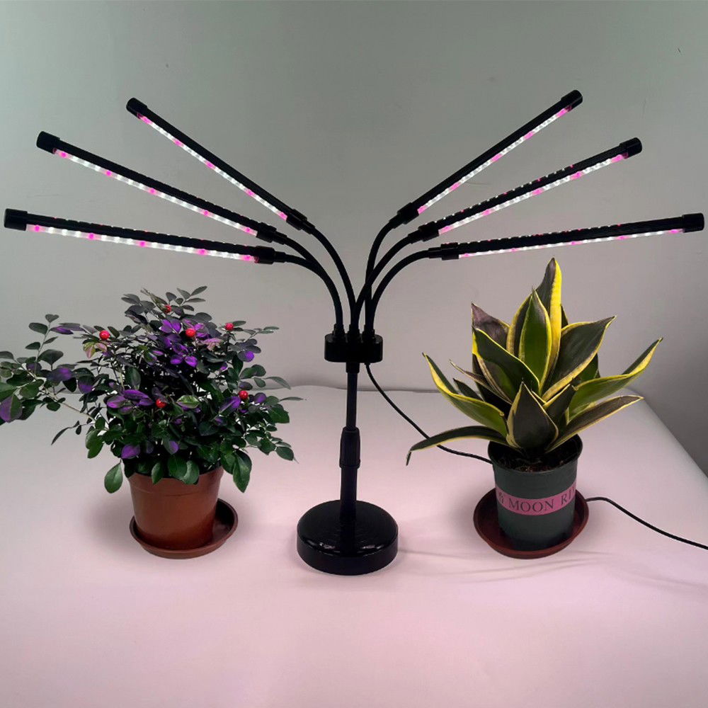 Articole pentru Gradina si Bricolaj - Lampa UV pentru cresterea plantelor, Flippy, conectare la retea, 30W, 6 capete, 108 LED-uri, ajustabila pana la 68.5 cm, Lumina Alb Mov