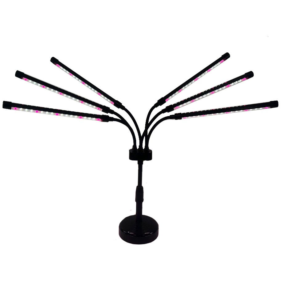 Articole pentru Gradina si Bricolaj - Lampa UV pentru cresterea plantelor, Flippy, conectare la retea, 30W, 6 capete, 108 LED-uri, ajustabila pana la 68.5 cm, Lumina Alb Mov