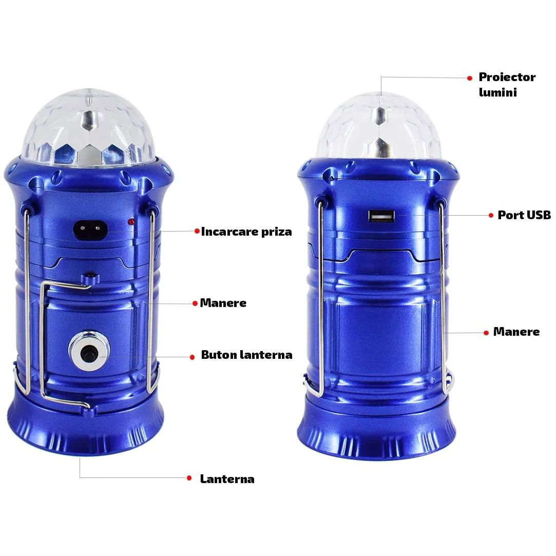 Lanternă pliabilă de camping Magic cool cu ​​lampă disc și USB Flippy, Lanterna, Felinar, Acumulator 1200 mAh, reincarcabila, 6 LED + 1 W + 3C culori, Albastru [4]