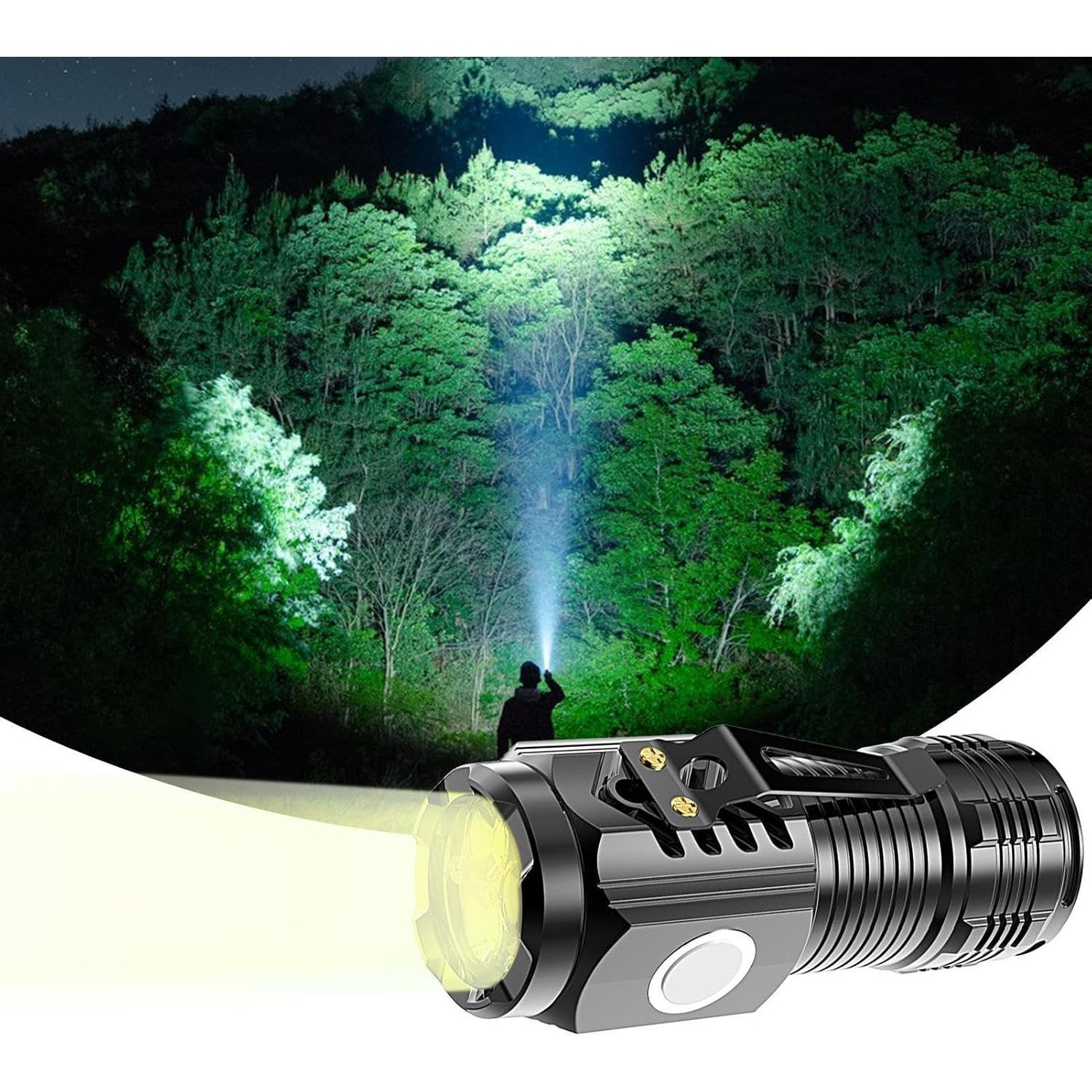 Lanterna cu 3 Nuclee Led, Flippy, Incarcare USB, Autonomie 4-20h, Raza Maxima 100-200 m, 5W, 4 x 4 x 9 cm, Suport de Agatat, Fund Magnetic, Negru Galvanizat [4]