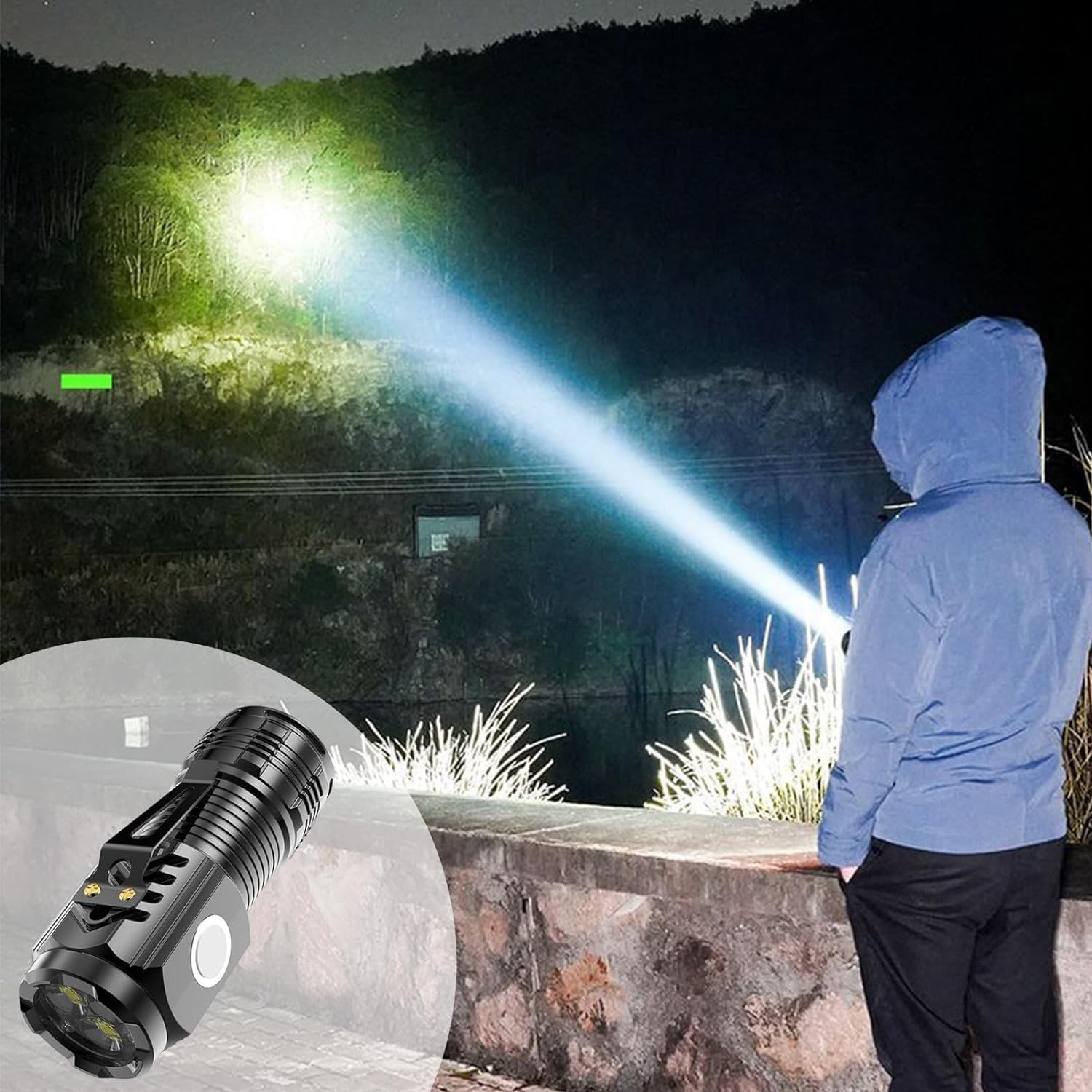 Lanterna cu 3 Nuclee Led, Flippy, Incarcare USB, Autonomie 4-20h, Raza Maxima 100-200 m, 5W, 4 x 4 x 9 cm, Suport de Agatat, Fund Magnetic, Negru Galvanizat [7]