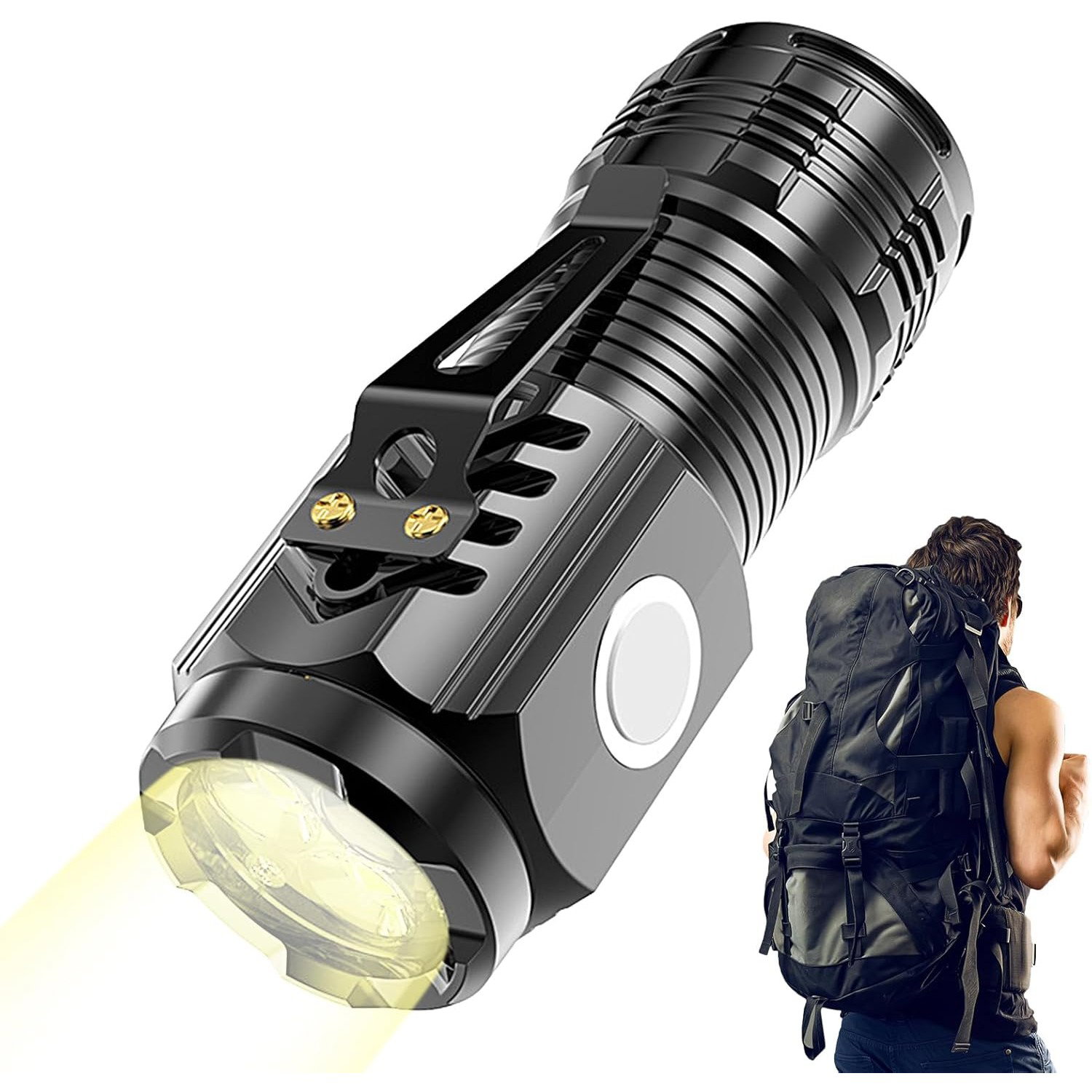 Lanterna cu 3 Nuclee Led, Flippy, Incarcare USB, Autonomie 4-20h, Raza Maxima 100-200 m, 5W, 4 x 4 x 9 cm, Suport de Agatat, Fund Magnetic, Negru Galvanizat [5]