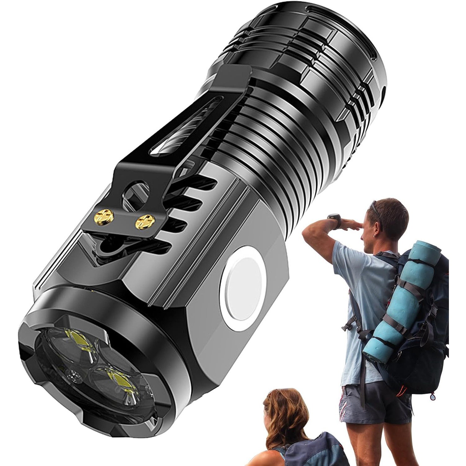 Lanterna cu 3 Nuclee Led, Flippy, Incarcare USB, Autonomie 4-20h, Raza Maxima 100-200 m, 5W, 4 x 4 x 9 cm, Suport de Agatat, Fund Magnetic, Negru Galvanizat [3]