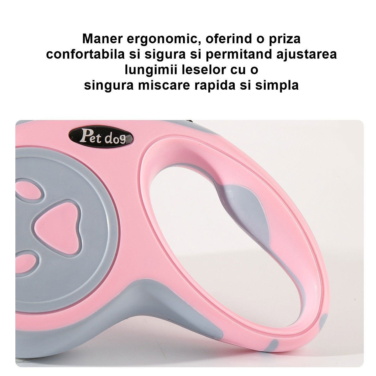 Lesa Automata Retractabila, Flippy, pentru Caini, 5m, 20 kg, ABS, Roz/Gri, 8x12x4 cm [4]