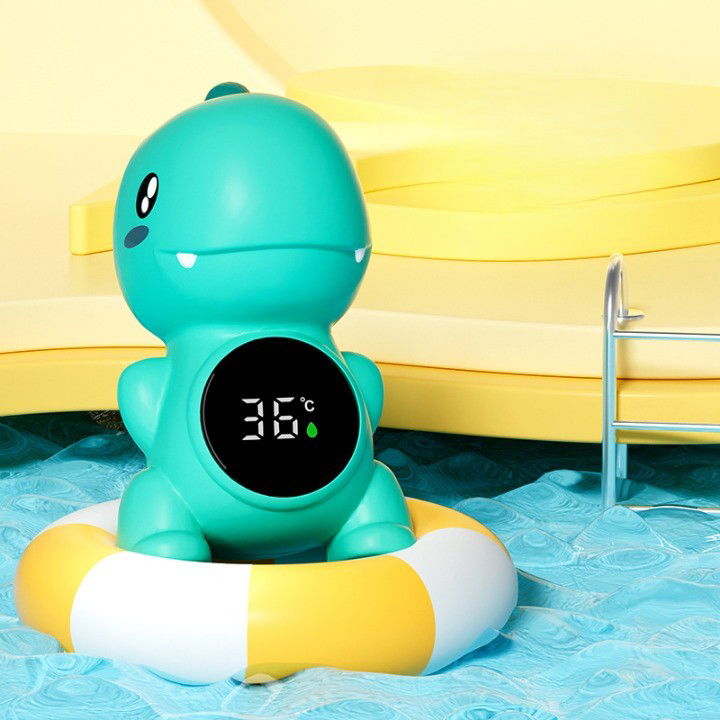 Termometre copii - Termometru Electronic LED pentru Baie, Plutitor, Rezistent la apă, IPX7, Multifunctional, 3 Trepte de Temperatura, Model Dinozaur, 12x7cm, Verde