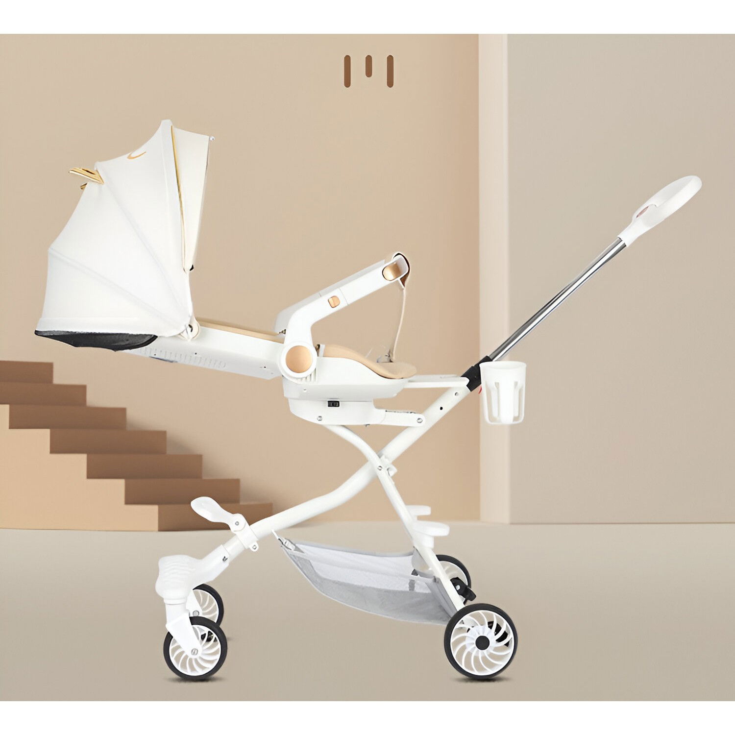 Carucior Sport Flippy 3in1, 6-36 Luni, Reversibil, Pliabil, Tavita pentru Masa, Pozitie de Somn, Centura de Siguranta, Roti 360, Suport Pahar, Copertina pentru Soare, 33x66x85cm, Alb Model Pisica [12]