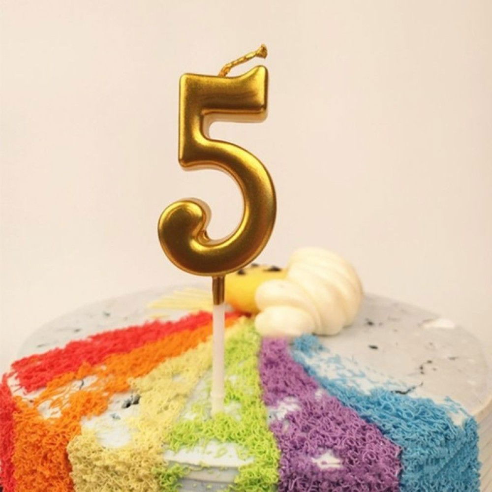 Lumanari si Toppere - Lumanare de Tort, Flippy, Model Cifra 5, Party, 4.5 x 2.5 cm, din Parafina, Auriu