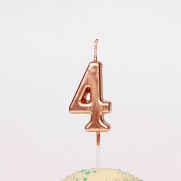 Lumanare de Tort, Flippy, Model Cifra 4, Party, 4.5 x 2.5 cm, din Parafina, Rose Gold [3]