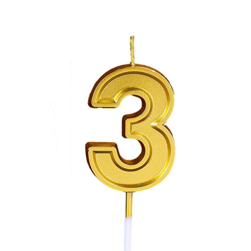 0 - 10 LEI - Lumanare pentru Tort Cifra 3, Flippy, 4.8 cm, Aniversare, Aurie