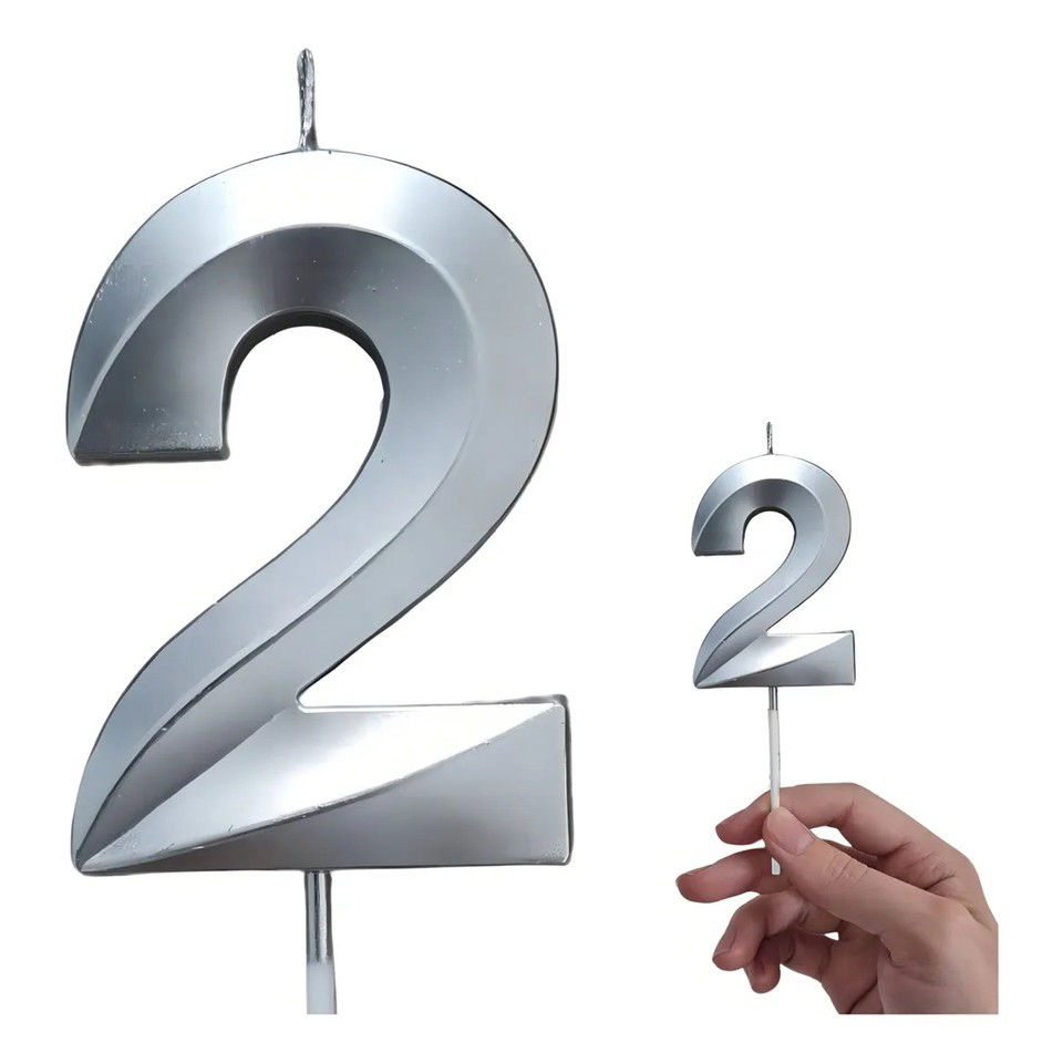 Lumanari si Toppere - Lumanare Cifra 2, Flippy, Model Diamond, 5 x 3.4 cm, Argintiu