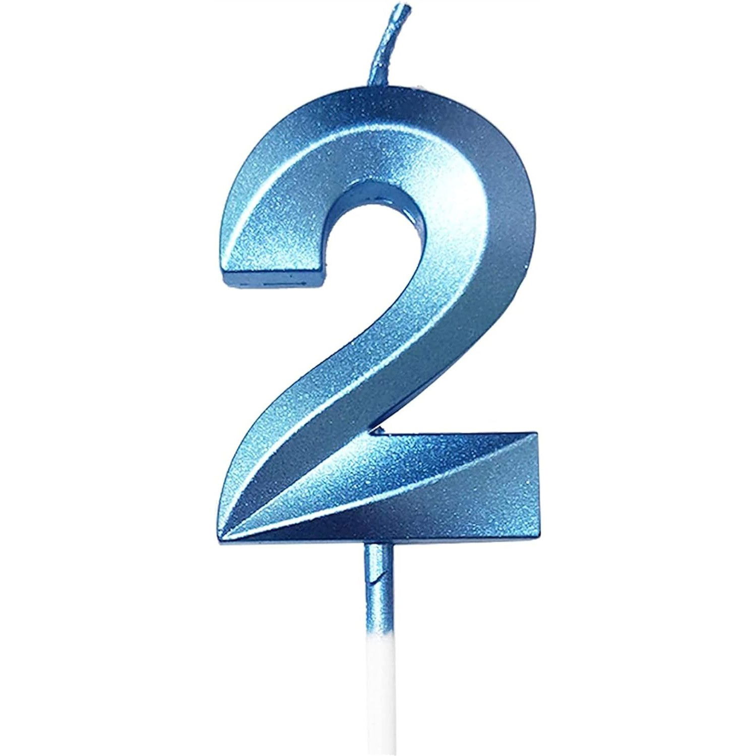 Lumanari si Toppere - Lumanare Cifra 2, Flippy, Model Diamond, 5 x 3.4 cm, Albastru
