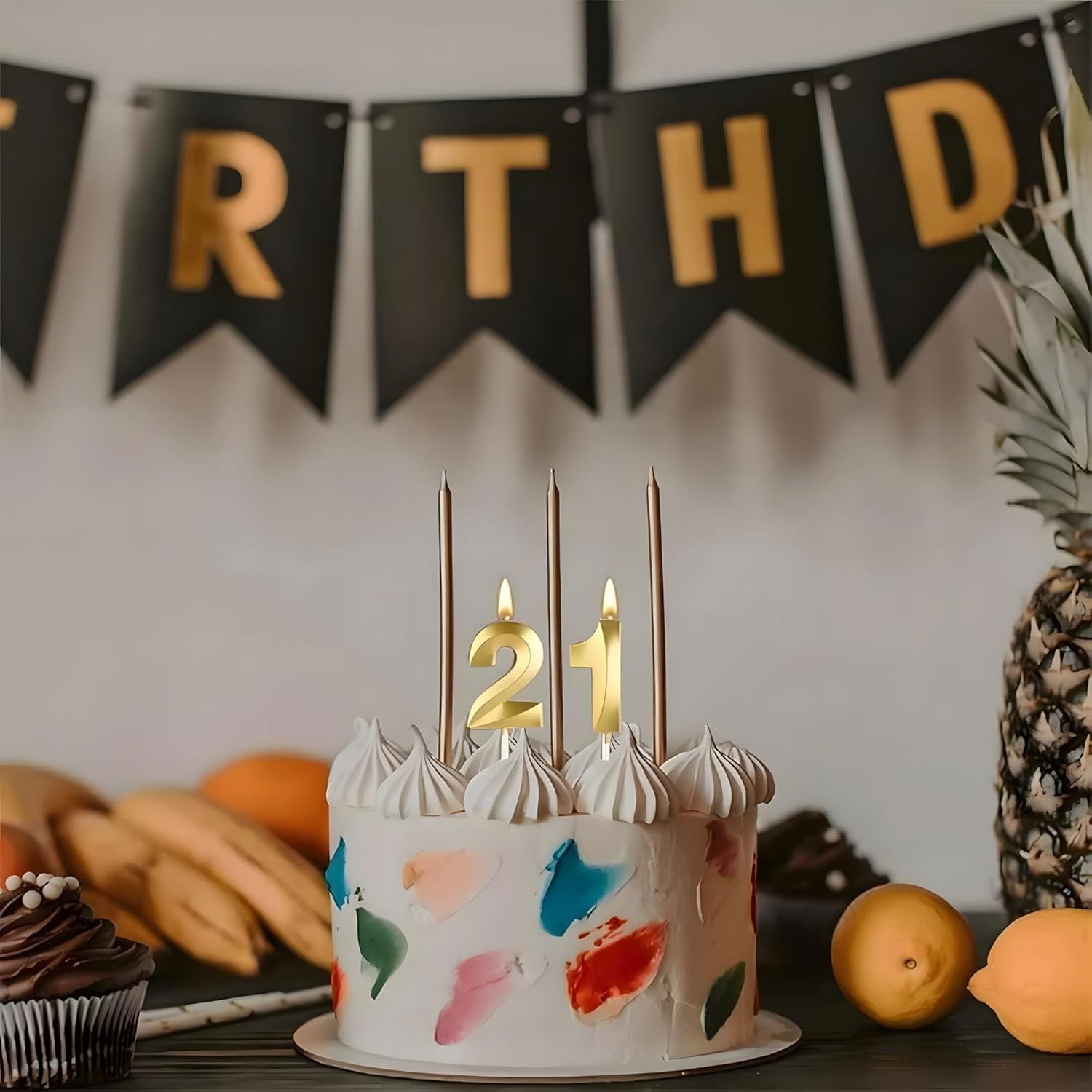 Lumanari si Toppere - Lumanare Cifra 2, Flippy, Model Diamond, 5 x 3.4 cm, Auriu