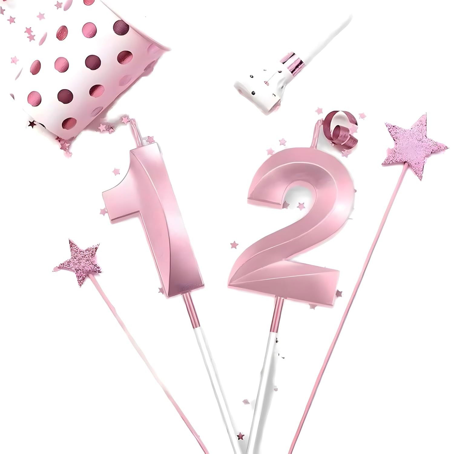 Lumanare Cifra 2, Flippy, Model Diamond, 5 x 3.4 cm, Roz [6]