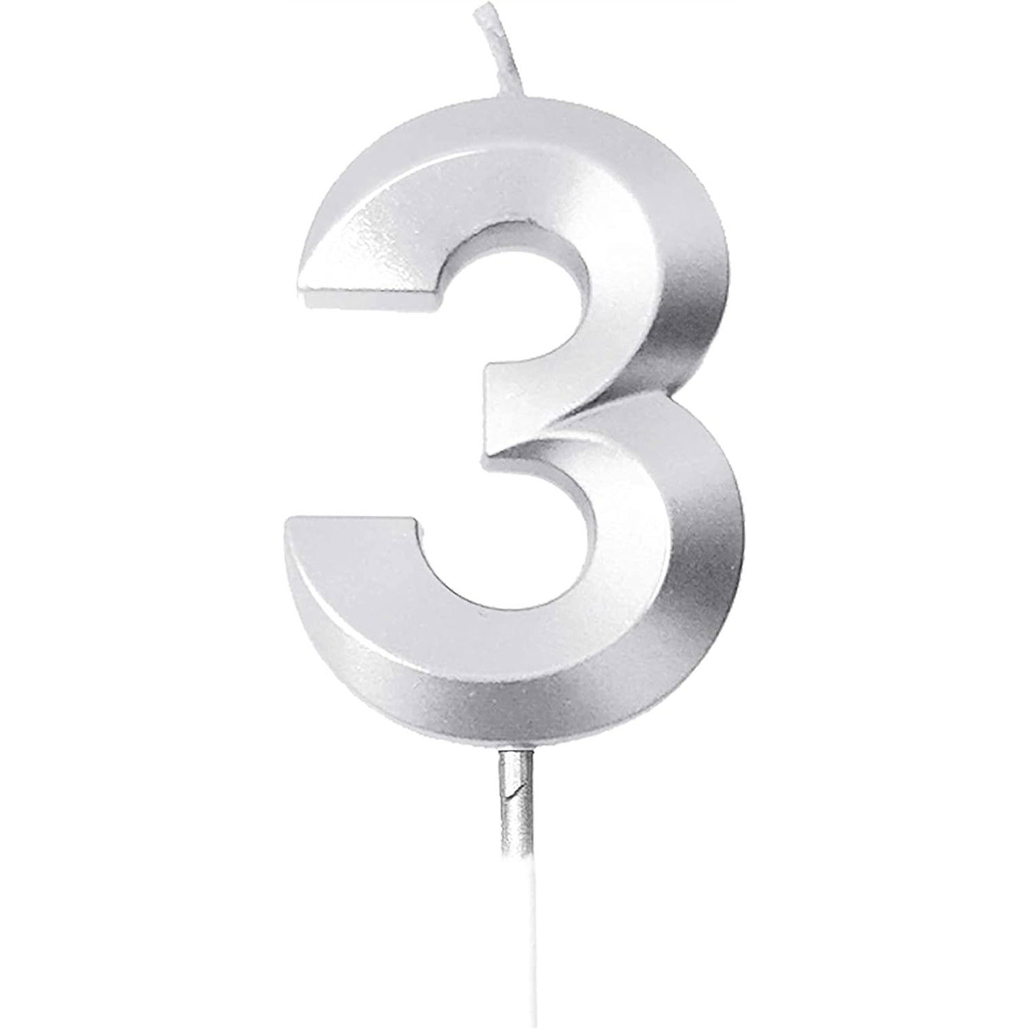 Lumanari si Toppere - Lumanare Cifra 3, Flippy, Model Diamond, 5 x 3.4 cm, Argintiu
