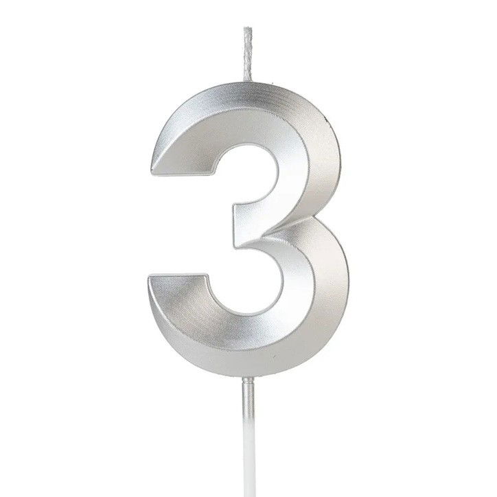 Lumanare Cifra 3, Flippy, Model Diamond, 5 x 3.4 cm, Argintiu [4]