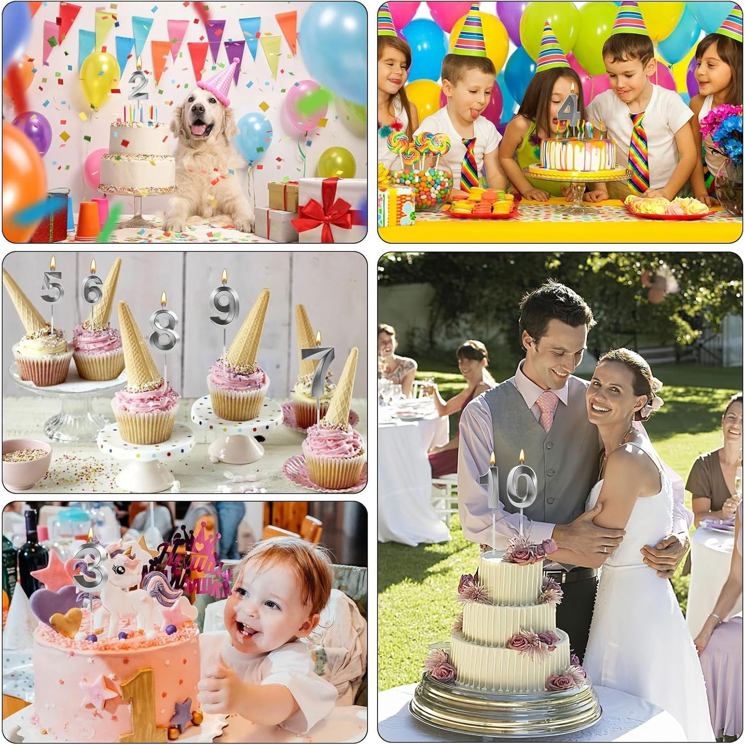 Lumanare Cifra 3, Flippy, Model Diamond, 5 x 3.4 cm, Argintiu [6]